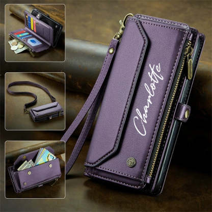 Personalisierter Briefkartenhalter Reißverschluss Portemonnaie Crossbody Handyhülle - Für iPhone und Samsung