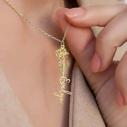 Personalized Name And Birthday Flower Necklace