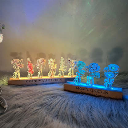 Benutzerdefinierte Geburtsblume 3D Kristall Acryl LED Licht mit Kindernamen