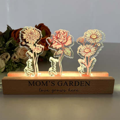 Benutzerdefinierte Geburtsblume 3D Kristall Acryl LED Licht mit Kindernamen