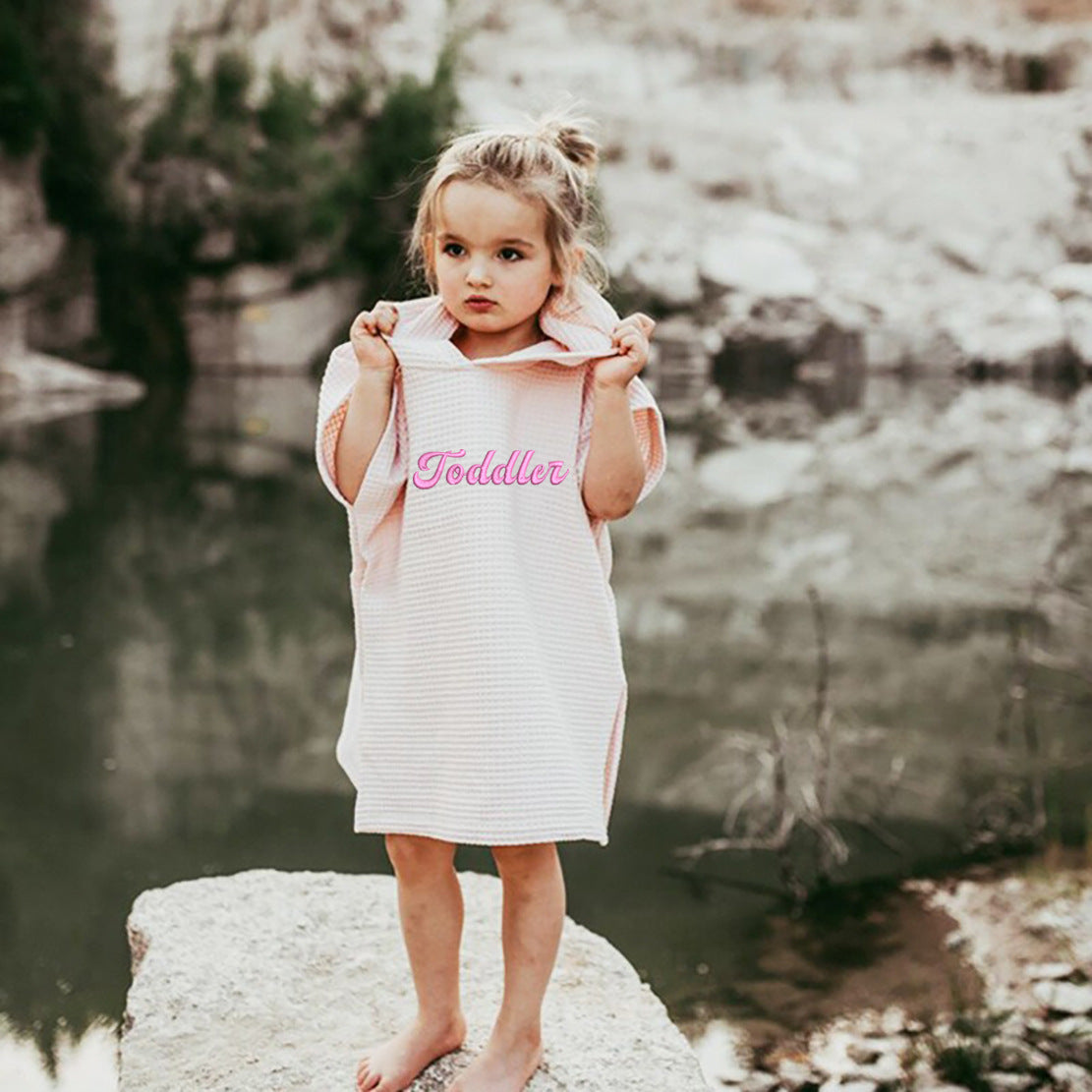 Personalized Embroidery Kids Waffle Bathrobe Cape - Suitable For Children Aged 2-7