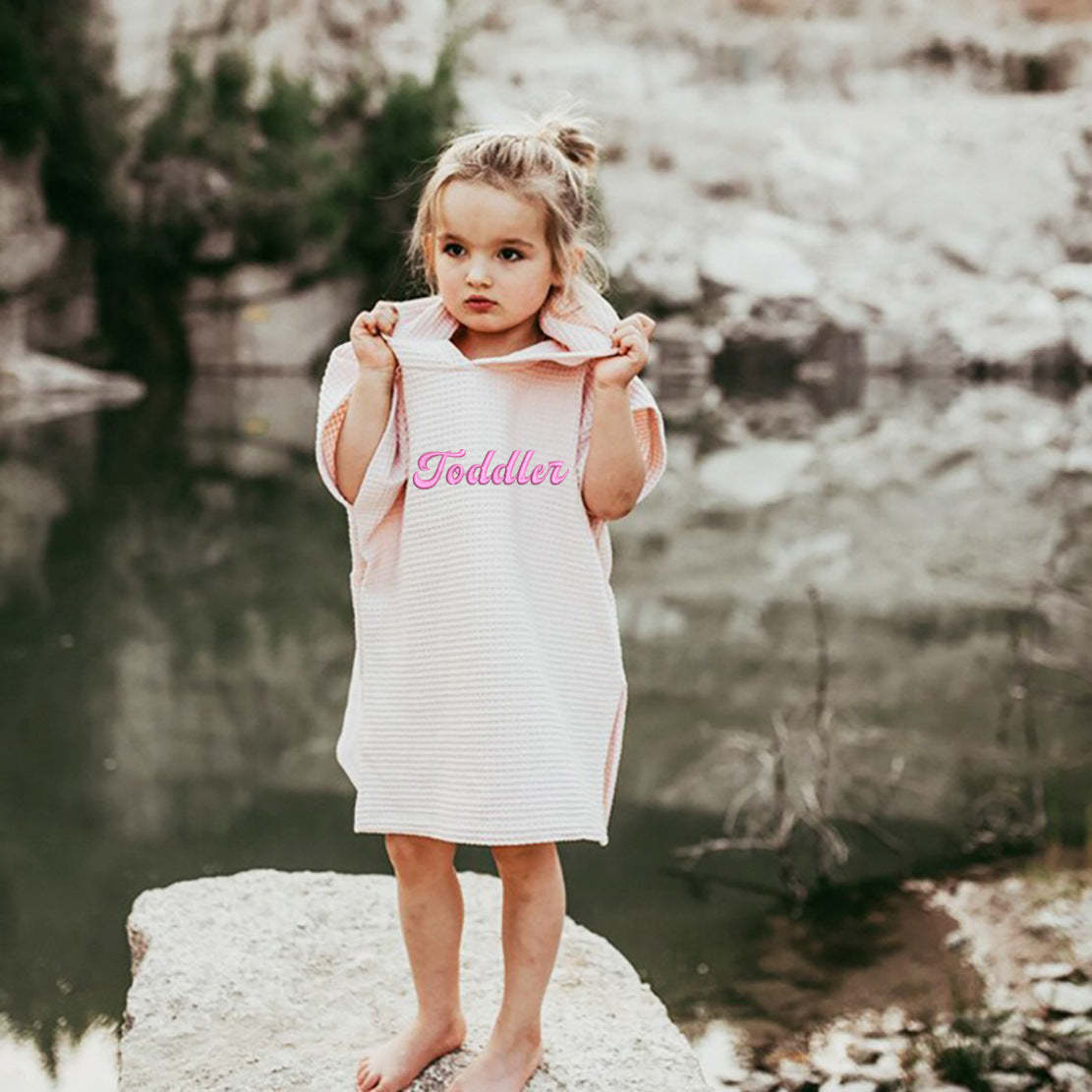 Personalized Embroidery Kids Waffle Bathrobe Cape - Suitable For Children Aged 2-7