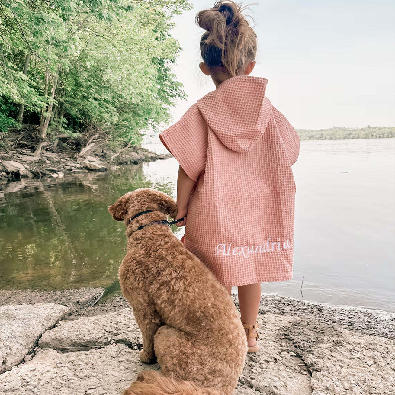 Personalized Embroidery Kids Waffle Bathrobe Cape - Suitable For Children Aged 2-7