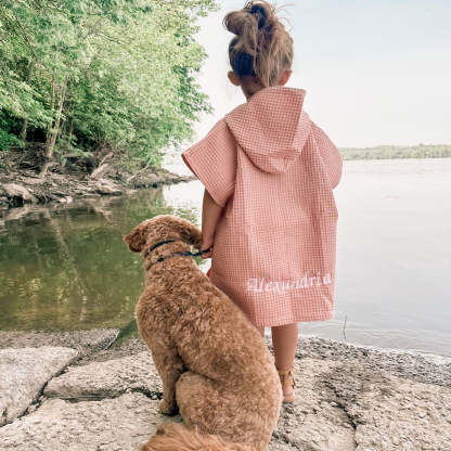 Personalized Embroidery Kids Waffle Bathrobe Cape - Suitable For Children Aged 2-7