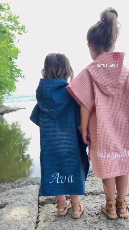 Personalized Embroidery Kids Waffle Bathrobe Cape - Suitable For Children Aged 2-7