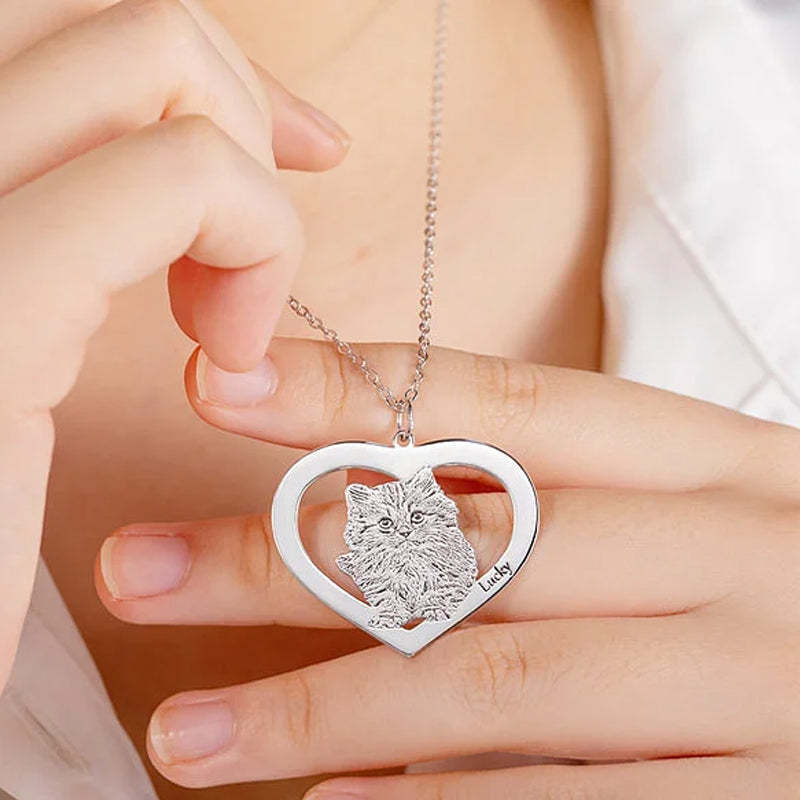 Personalisierte gravierte Herz-Halskette für Hunde und Katzen mit Namen, Geburtstagsgeschenk für Tierliebhaber