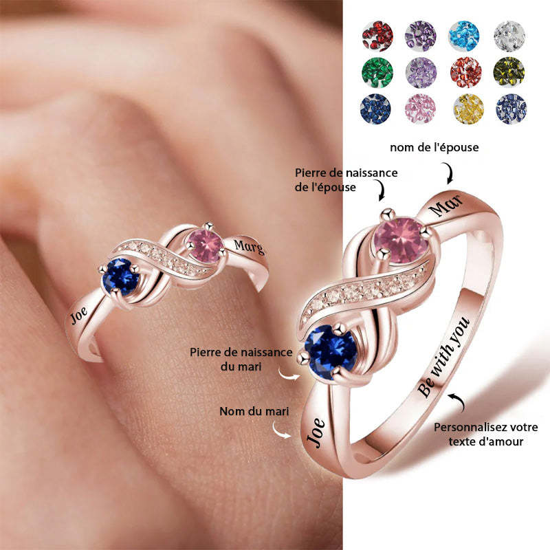 Bague De Naissance Personnalisée Pour Couple Avec Pierre De Naissance Infinie