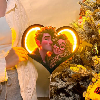 Personalisierter Herz-Foto-Cartoon-Portraitrahmen mit LED