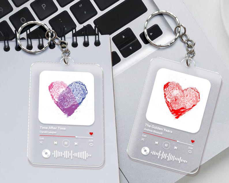 Personalisierter Schlüsselanhänger mit Fingerabdruck-Herz für Paare
