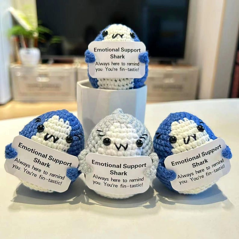 Emotional Support Shark Amigurumi Handmade Crochet Shark Crochet Sea Animal Birthday Gifts for Her/Him/Friends Desk Buddy Cheer Up Gift. image 1