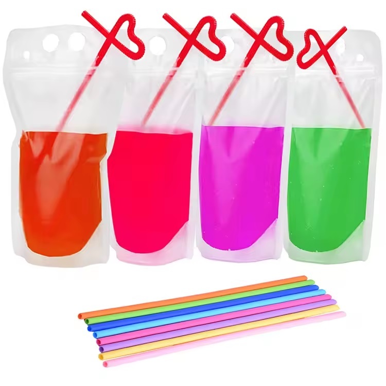 Biodegradable Plastic Drink Pouch with Straw