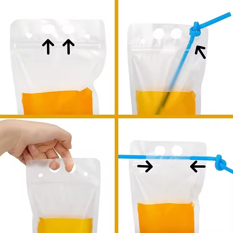 Biodegradable Plastic Drink Pouch with Straw