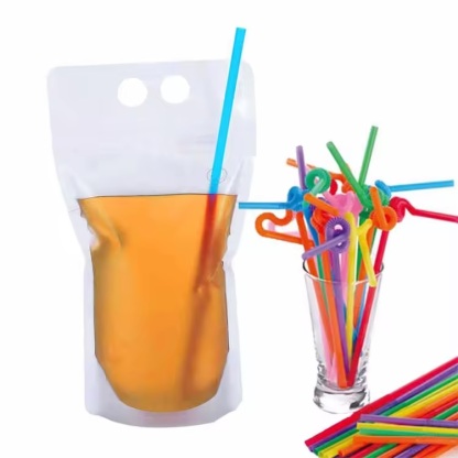 Biodegradable Plastic Drink Pouch with Straw