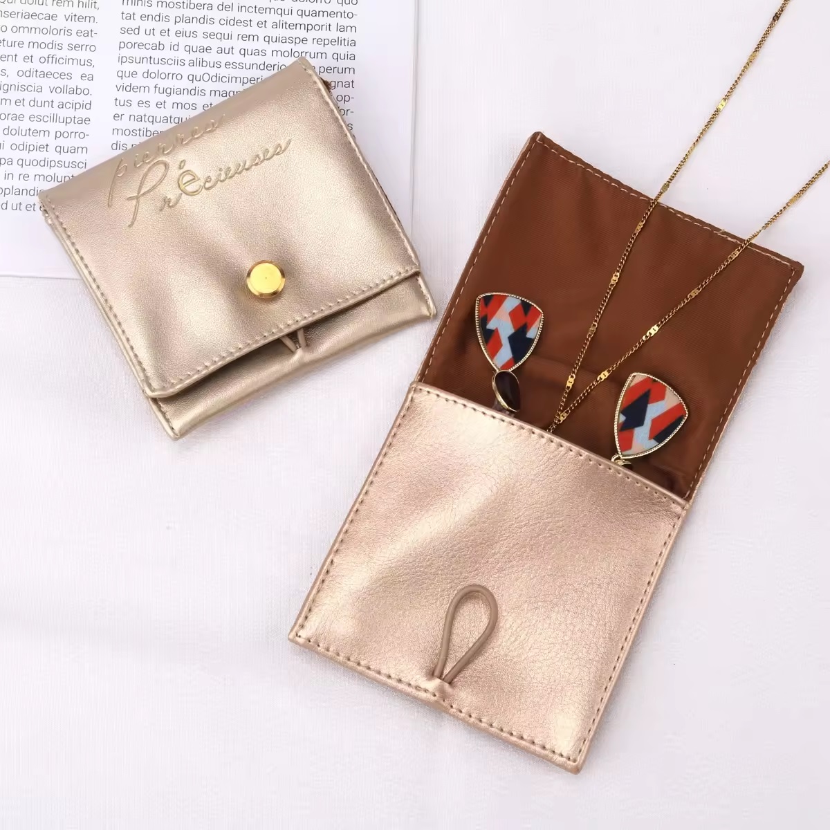 Golden Printed Leather Jewelry Bag