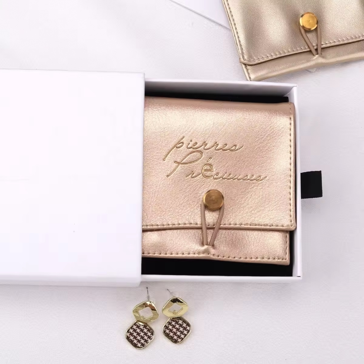 Golden Printed Leather Jewelry Bag