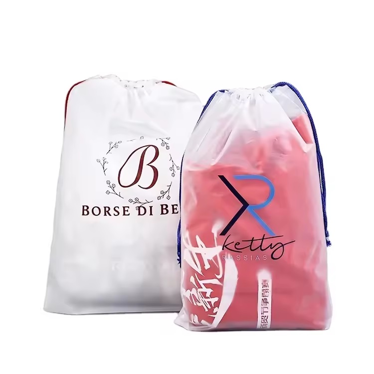 Plastic Frosted Shoe Clothes Drawstring Bag