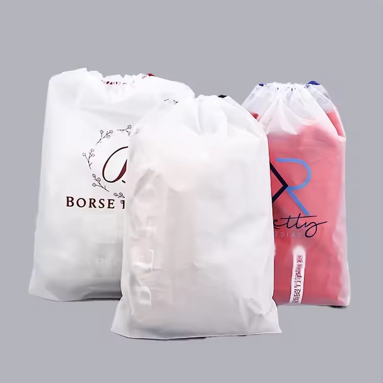 Plastic Frosted Shoe Clothes Drawstring Bag