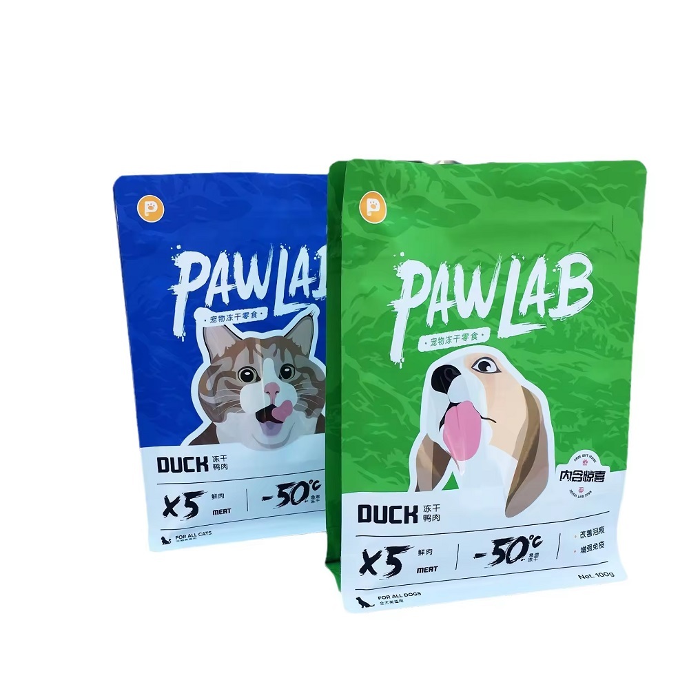 Custom Flat Bottom Pouch Dry Pet Dog Food Packaging Standup Plastic Bags
