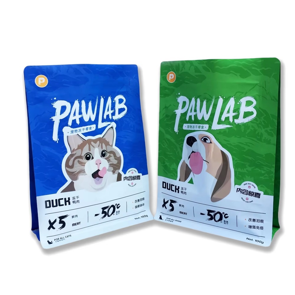 Custom Flat Bottom Pouch Dry Pet Dog Food Packaging Standup Plastic Bags