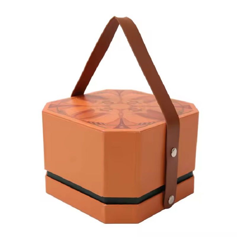 Rigid Paper Gift Box with Leather Handle
