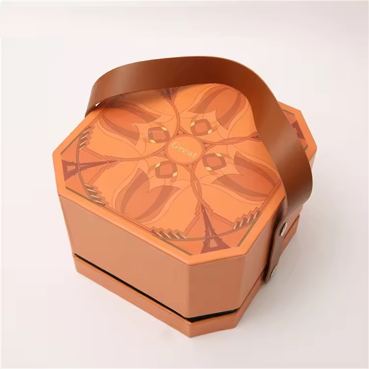 Rigid Paper Gift Box with Leather Handle