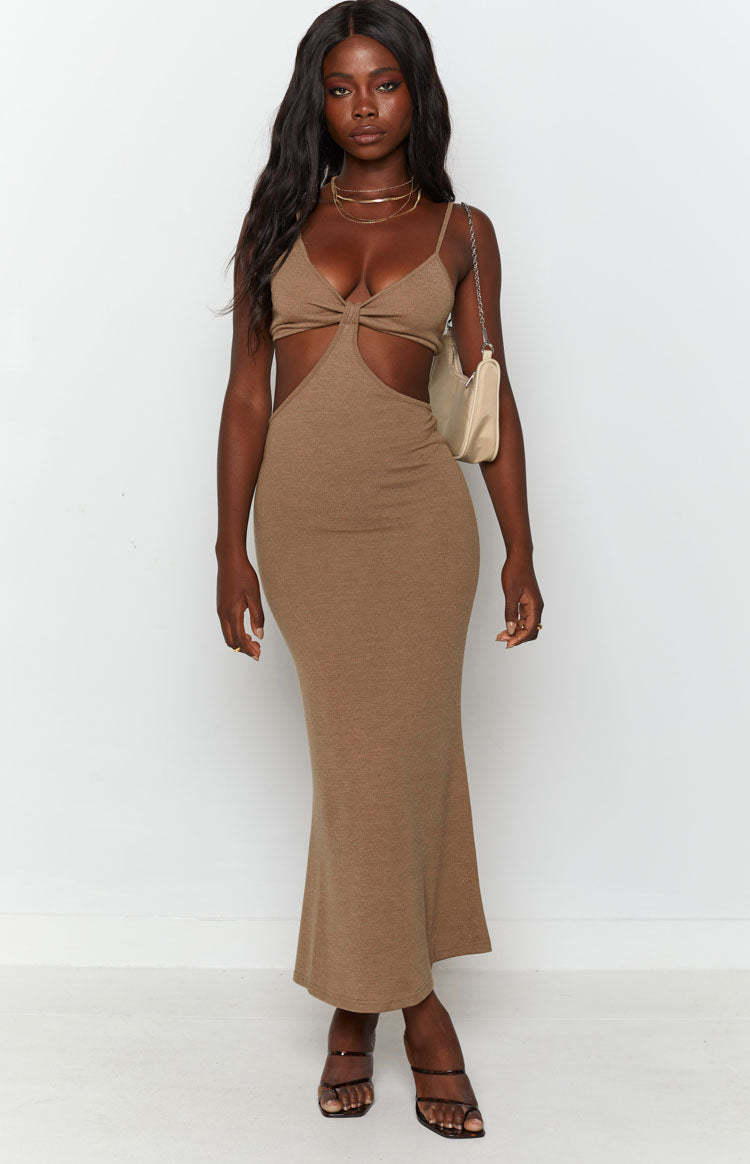 Catalina Cut Out Midi Dress Brown-Vavasi.All Rights Reserved.