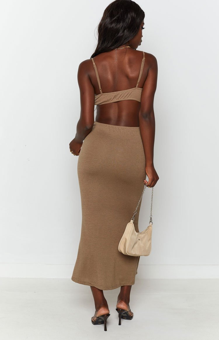 Catalina Cut Out Midi Dress Brown-Vavasi.All Rights Reserved.
