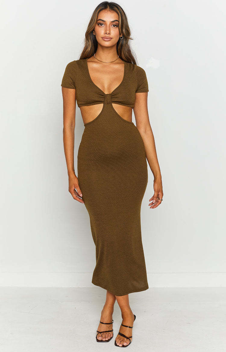 Romania Cut Out Midi Dress Khaki-Vavasi.All Rights Reserved.