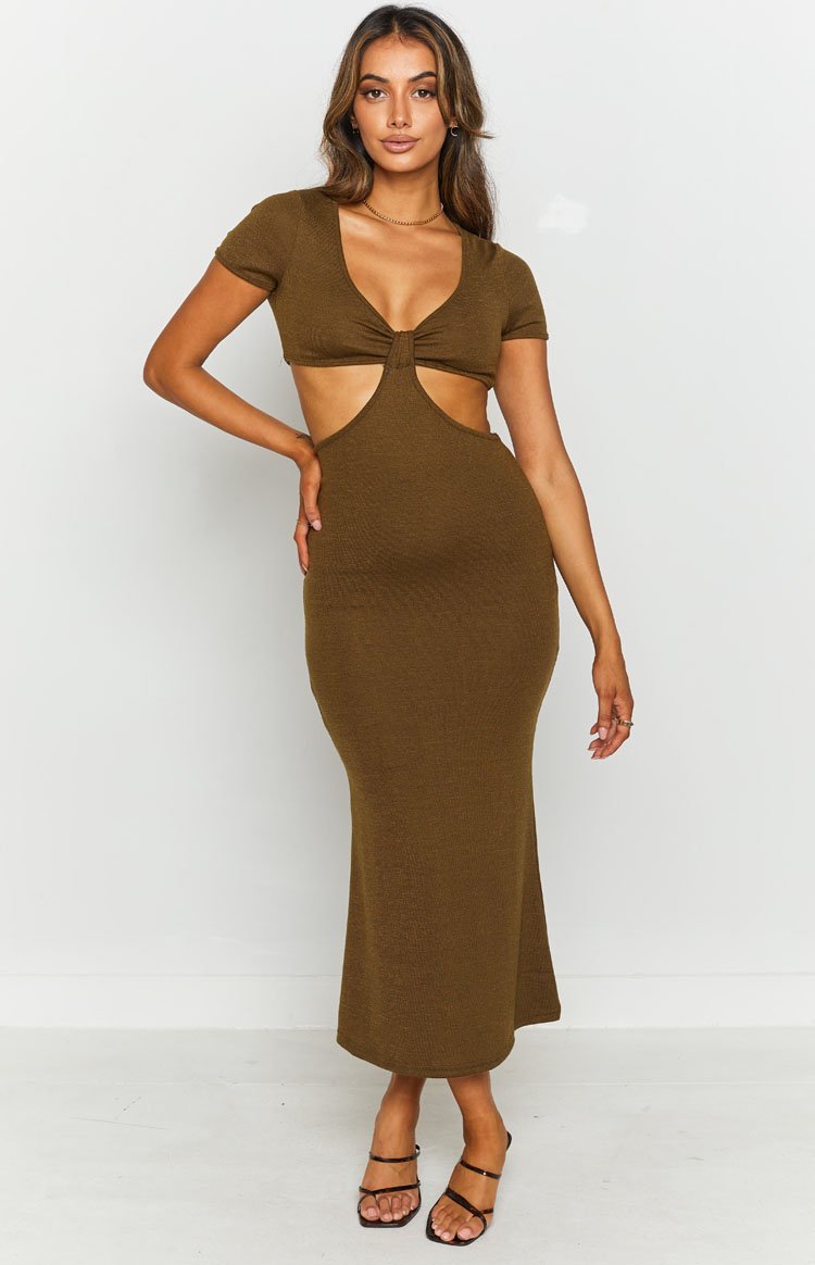 Romania Cut Out Midi Dress Khaki-Vavasi.All Rights Reserved.