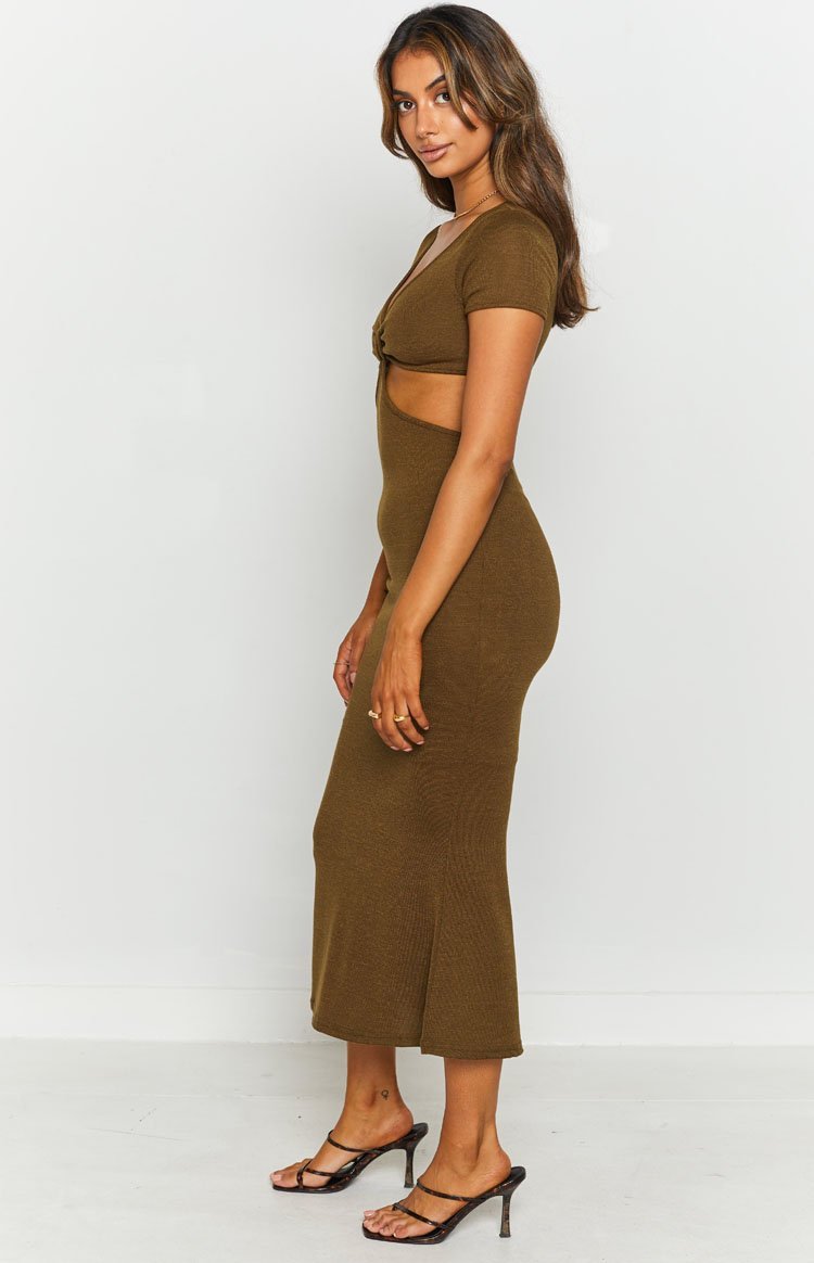 Romania Cut Out Midi Dress Khaki-Vavasi.All Rights Reserved.