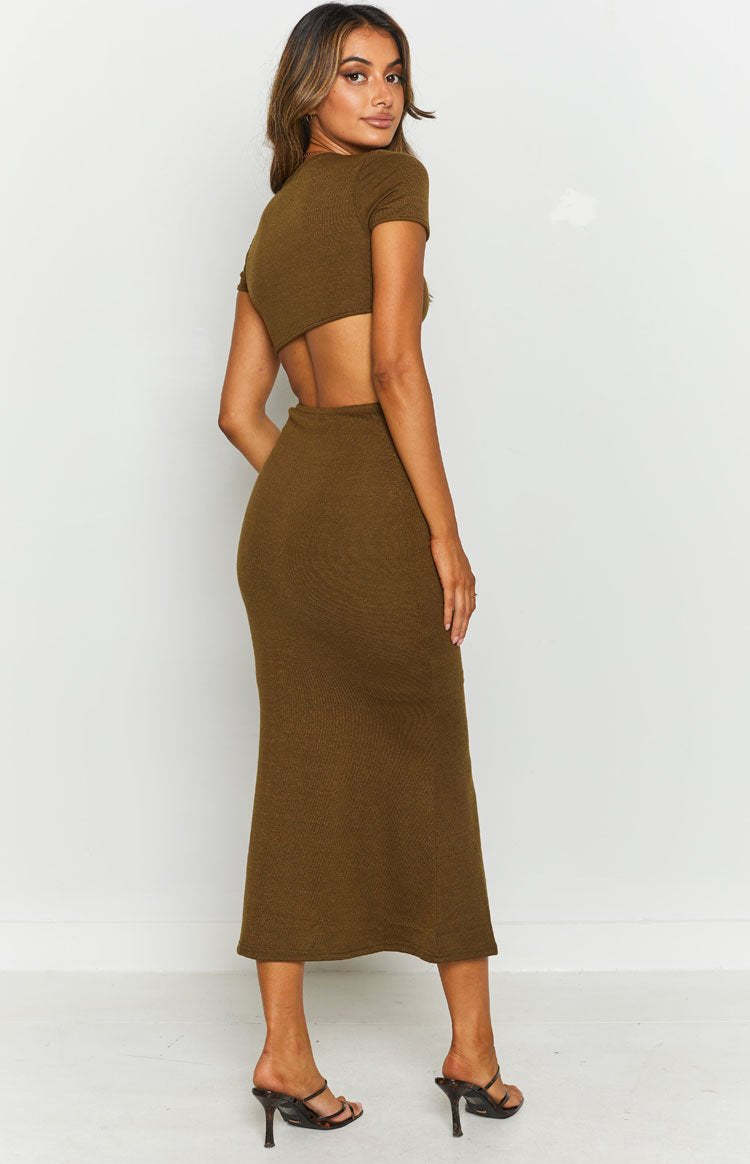 Romania Cut Out Midi Dress Khaki-Vavasi.All Rights Reserved.