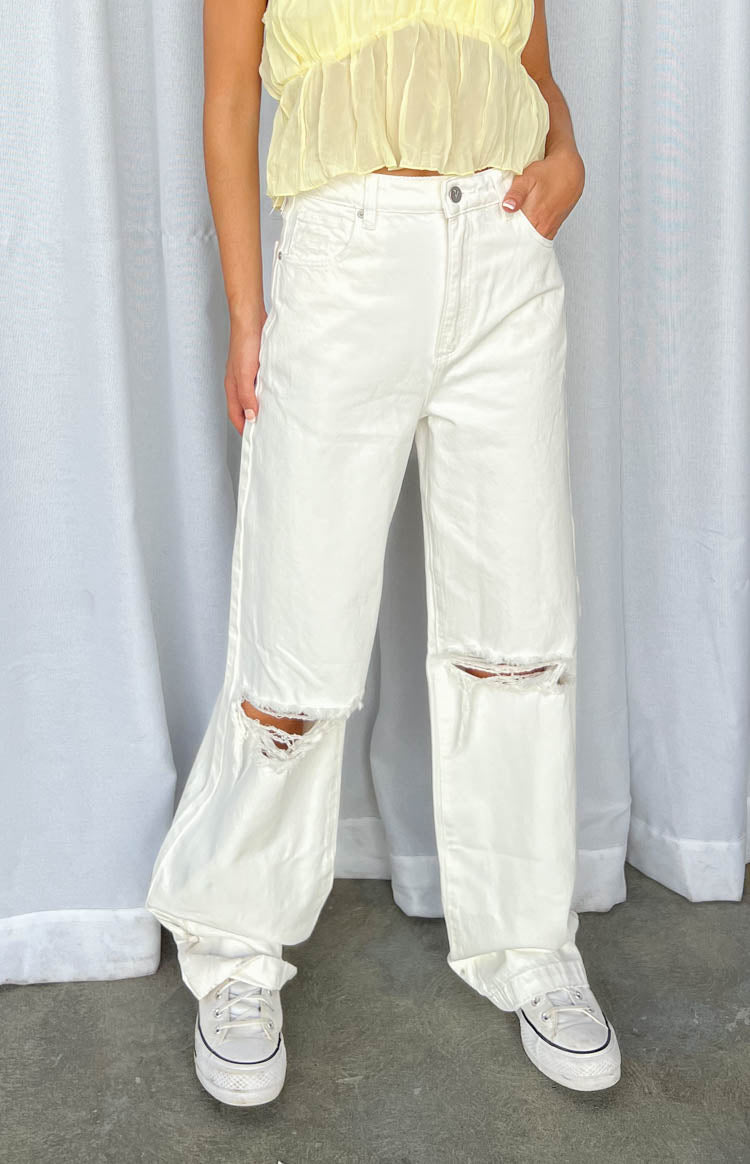A 94 High & Wide Washed White Rip Jeans-Vavasi.All Rights Reserved.
