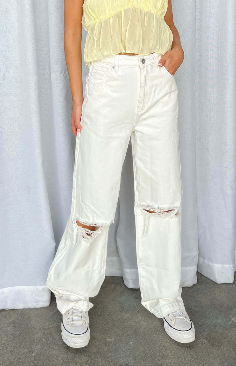 A 94 High & Wide Washed White Rip Jeans-Vavasi.All Rights Reserved.