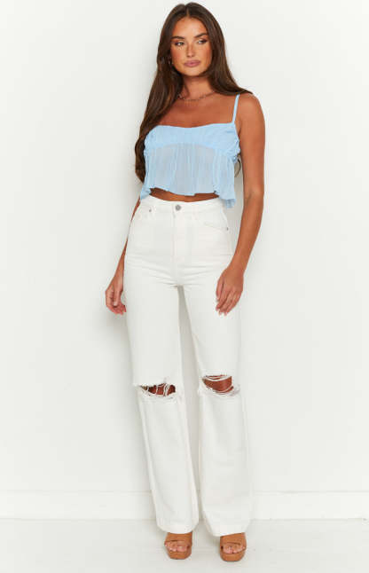 A 94 High & Wide Washed White Rip Jeans-Vavasi.All Rights Reserved.