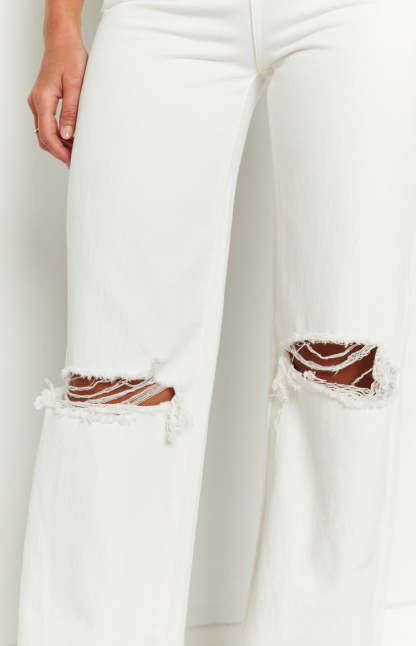 A 94 High & Wide Washed White Rip Jeans-Vavasi.All Rights Reserved.