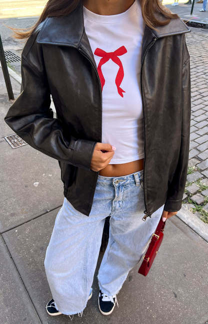 Abbi PU Vintage Black Bomber Jacket-Vavasi.All Rights Reserved.