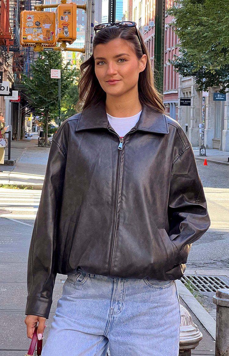 Abbi PU Vintage Black Bomber Jacket-Vavasi.All Rights Reserved.