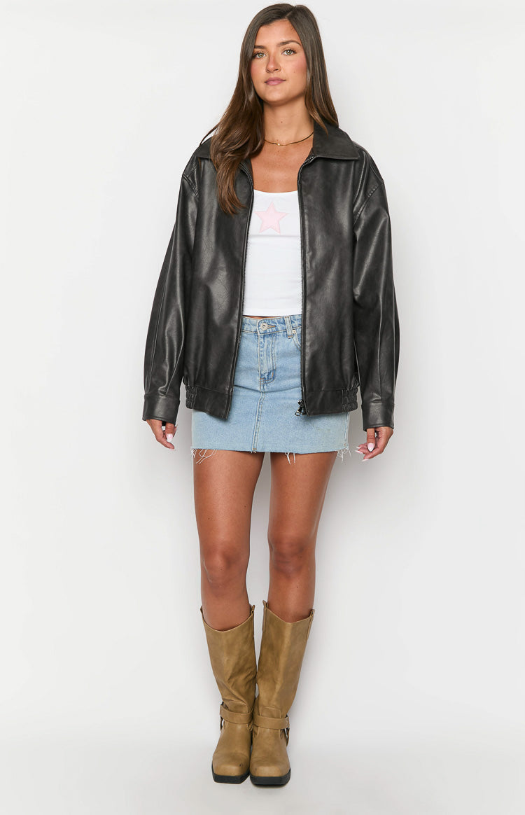 Abbi PU Vintage Black Bomber Jacket-Vavasi.All Rights Reserved.