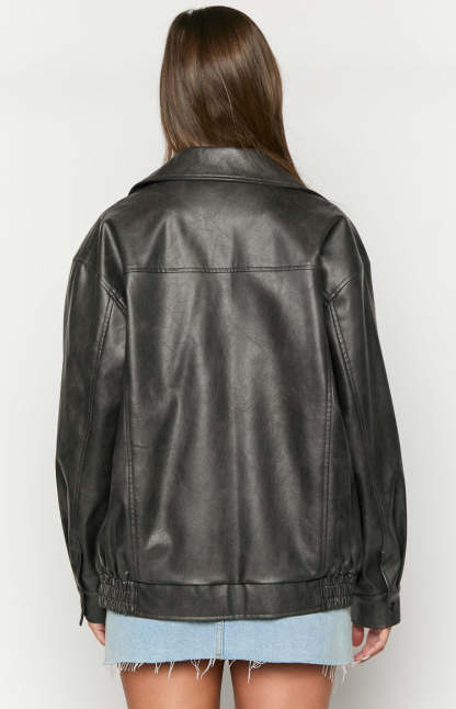 Abbi PU Vintage Black Bomber Jacket-Vavasi.All Rights Reserved.