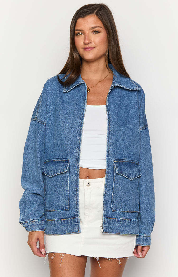 Abigail Mid Wash Denim Bomber Jacket-Vavasi.All Rights Reserved.