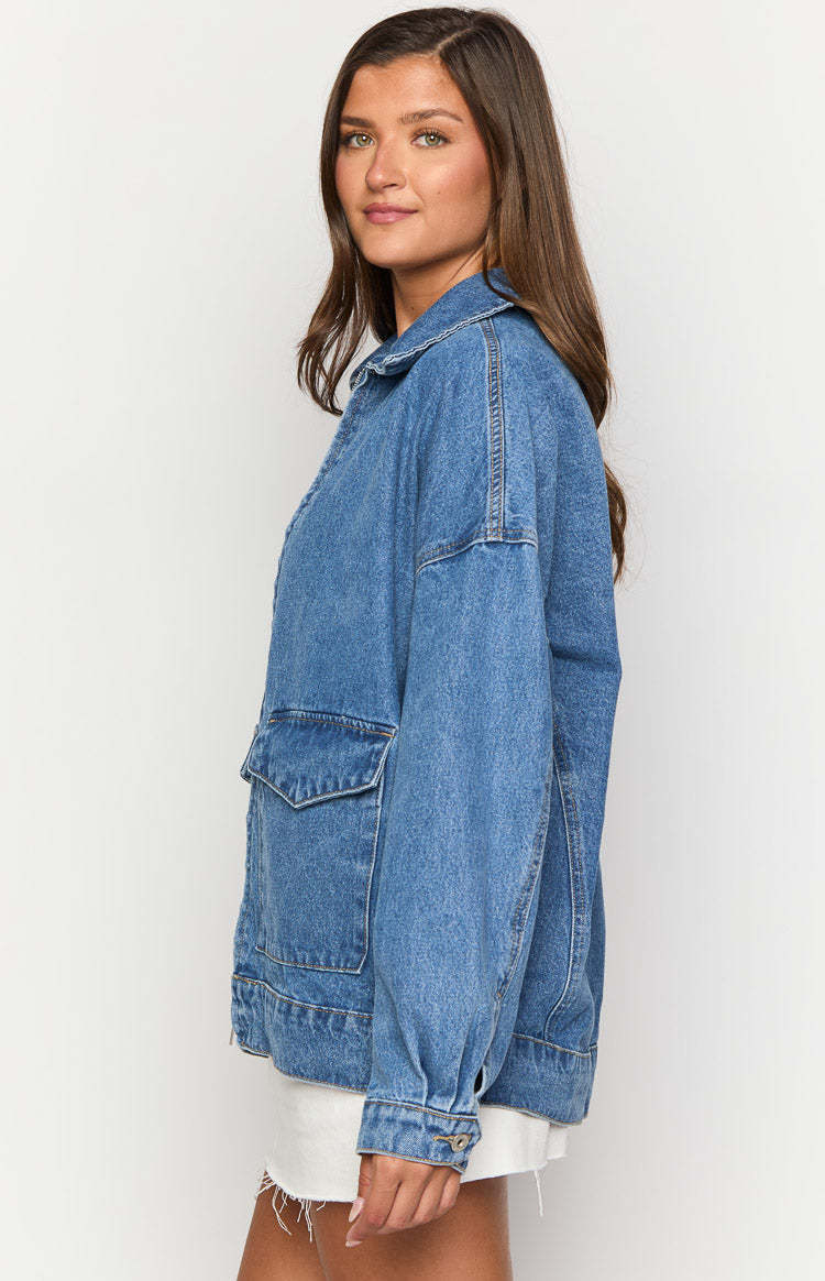 Abigail Mid Wash Denim Bomber Jacket-Vavasi.All Rights Reserved.