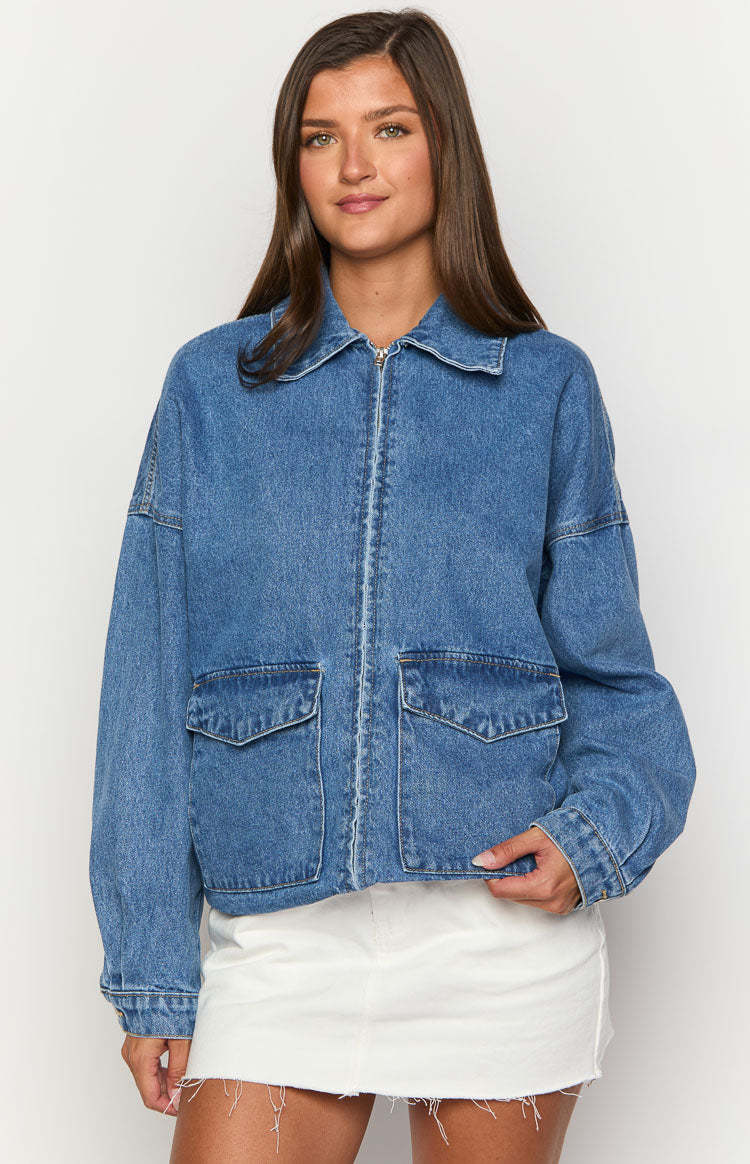 Abigail Mid Wash Denim Bomber Jacket-Vavasi.All Rights Reserved.