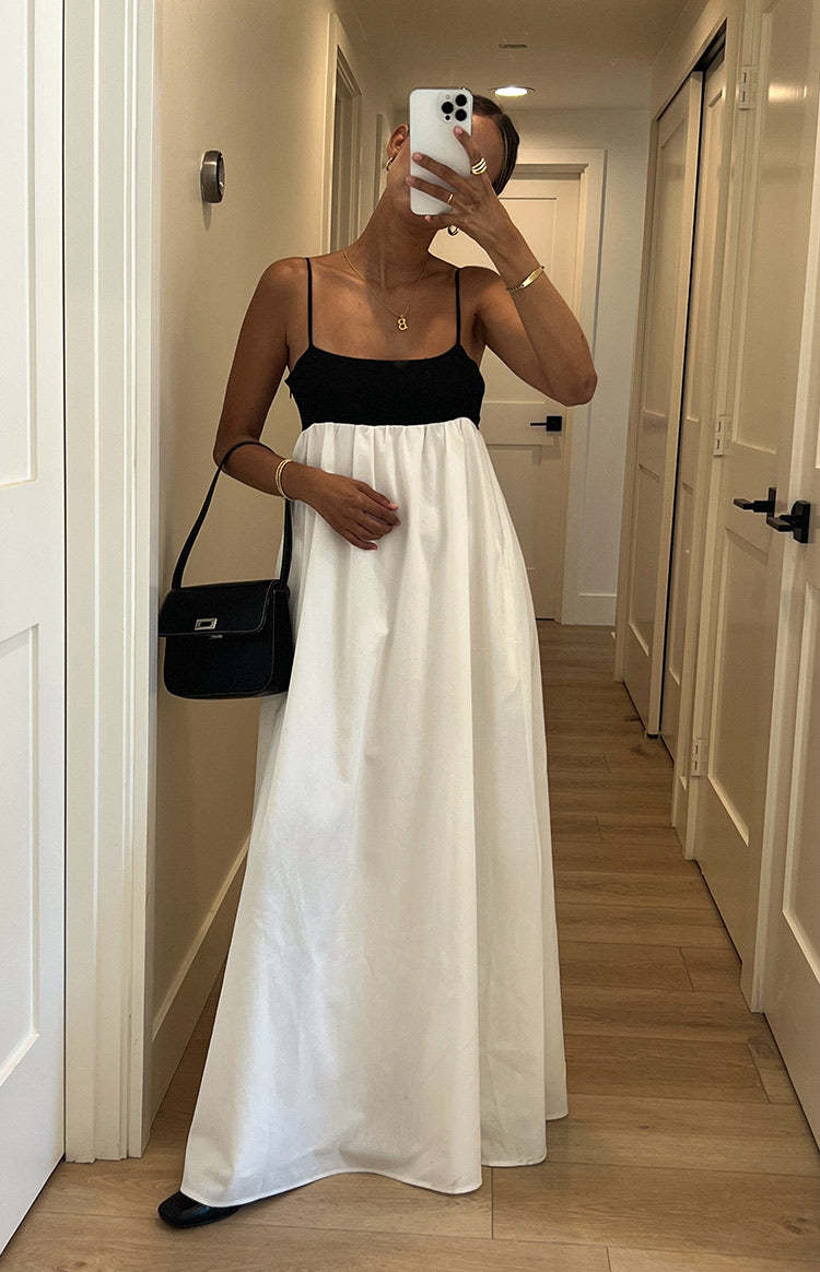 Akari White Contrast Maxi Dress-Vavasi.All Rights Reserved.