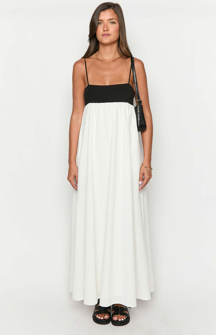 Akari White Contrast Maxi Dress-Vavasi.All Rights Reserved.