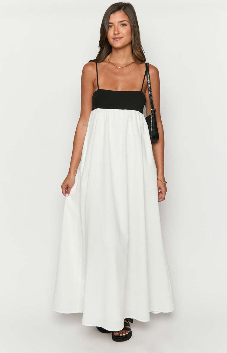 Akari White Contrast Maxi Dress-Vavasi.All Rights Reserved.