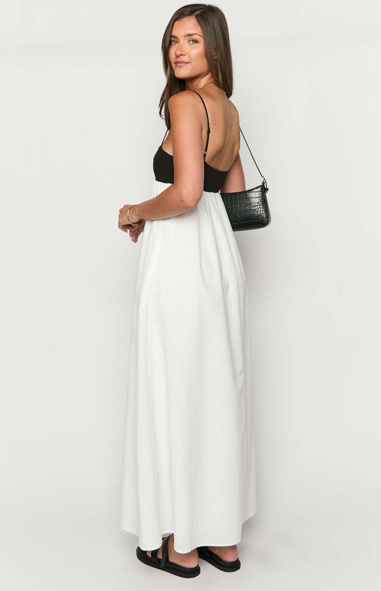 Akari White Contrast Maxi Dress-Vavasi.All Rights Reserved.