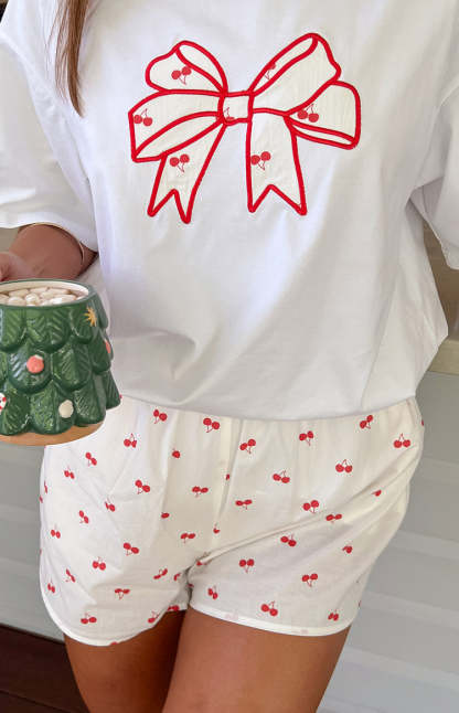 Alexea Cherry Print Pajama Shorts-Vavasi.All Rights Reserved.