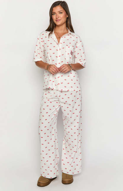 Alexea Cherry Print Pajama Shirt-Vavasi.All Rights Reserved.
