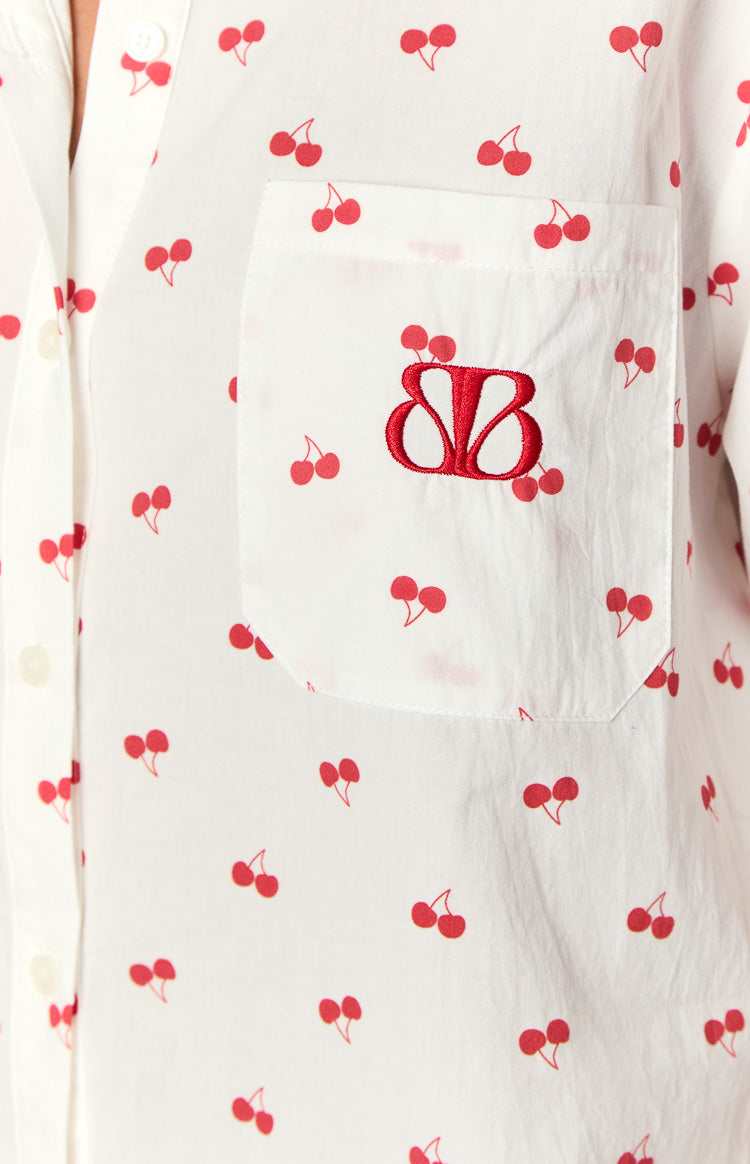 Alexea Cherry Print Pajama Shirt-Vavasi.All Rights Reserved.