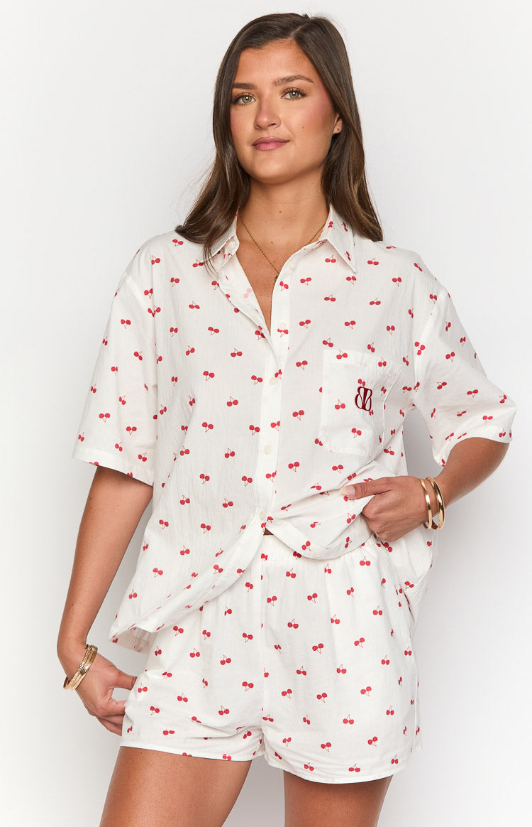 Alexea Cherry Print Pajama Shorts-Vavasi.All Rights Reserved.
